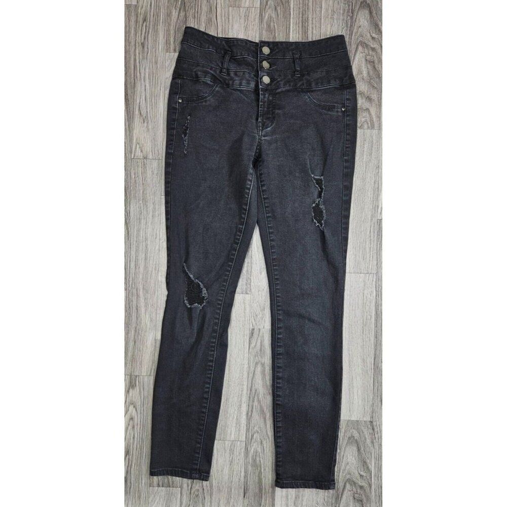Refuge Womens Size 4 Distressed Skinny Black Denim Jeans‎